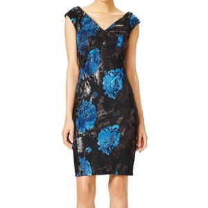Yoana Baraschi | Yael Sheath Dress Blue Metallic Cocktail Evening Size 2